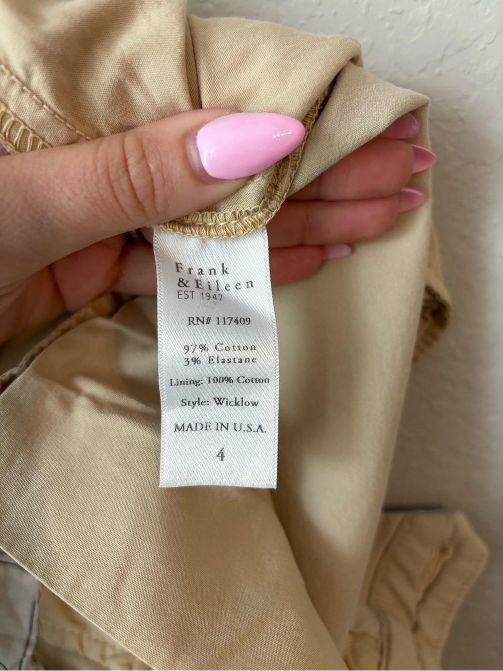 Frank & Eileen Wicklow The Italian Chino in Khaki Size 4 - Picture 8 of 8